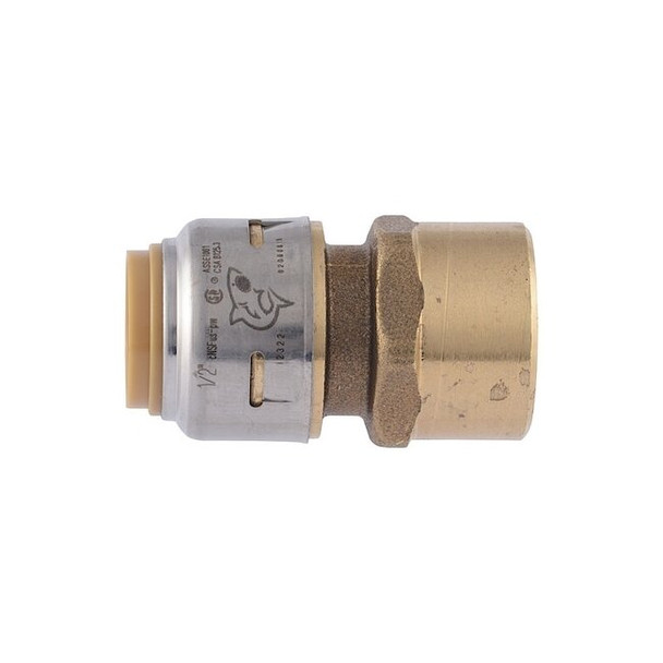 Sharkbite Fitting, Straight, Brass, Push-Fit 1/2 in, FNPT 1/2 in  UR072