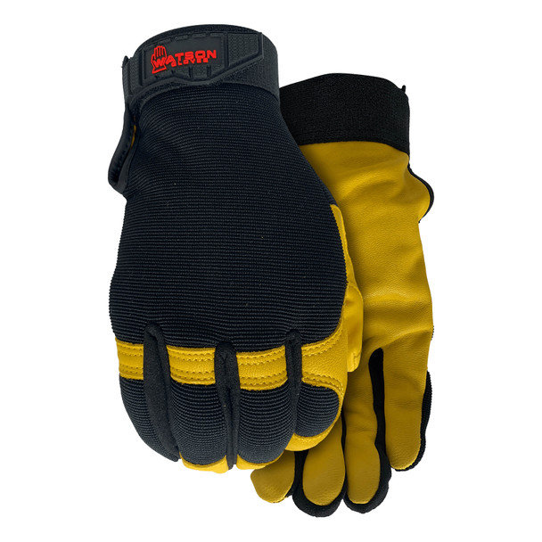 Leather Palm Gloves, Spandex, Goatskin, Black/Tan, XL, 1 PR Pack of 6