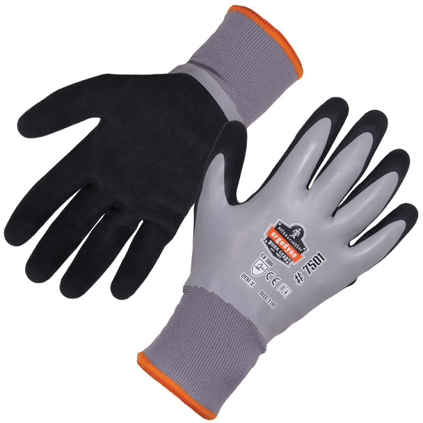 Ergodyne Gray Coated Waterproof Winter Work Gloves, L, PR 7501 Pack of 12