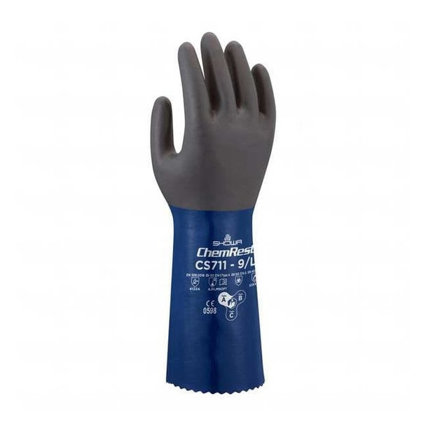 CS711 Chemical Resistant Gloves, Polyester, 13 3/4 in L, 1.47 mm, Blue, 7, 1 PR