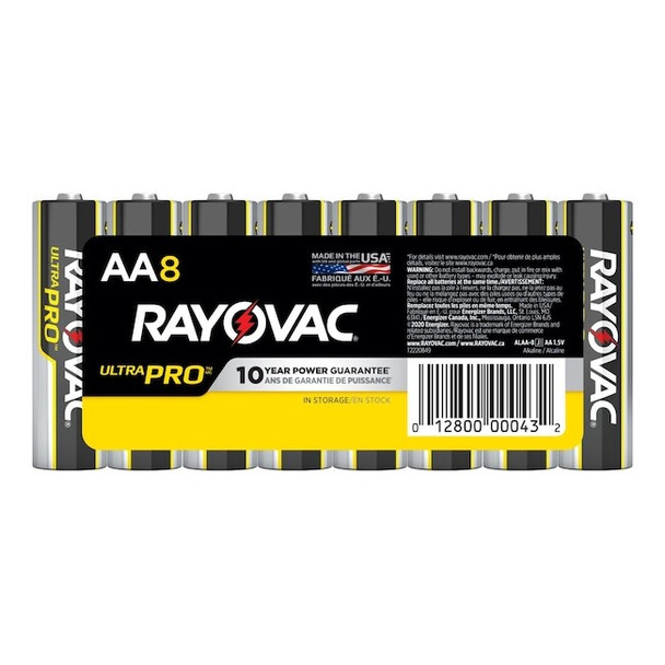Rayovac UltraPro AA Alkaline Battery, 1.5V DC, PK8 ALAA8