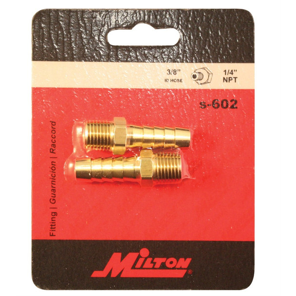 Milton Male Brass Hose End 3/8"Id HoseX1/4"Npt MILS602 Pack of 2