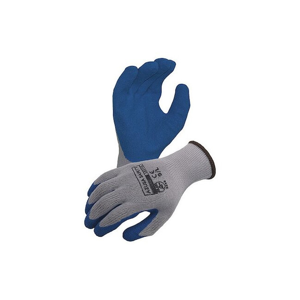 Coated Work Gloves, Latex, Crinkle, Palm, Grey/Blue, S 1 PR Pack of 24