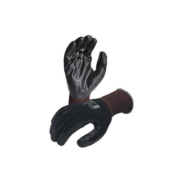 Coated Work Gloves, Nitrile, Flat, Palm, Black/Grey/Red, S 1 PR Pack of 9