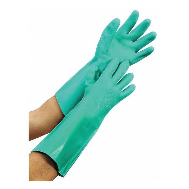 Chemical Resistant Gloves, Nitrile, 13 in L, 15 mil, Green, 11, 1 PR Pack of 12