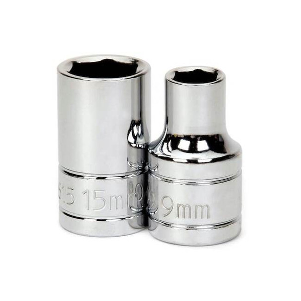 1/2" Drive, 9mm Metric Socket, 6 Points, Standard 1/2" D,6Pt,9mm Pack of 2