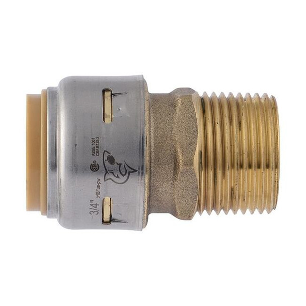 Sharkbite Fitting, Straight, Brass, Push-Fit 3/4 in, MNPT 3/4 in  UR134