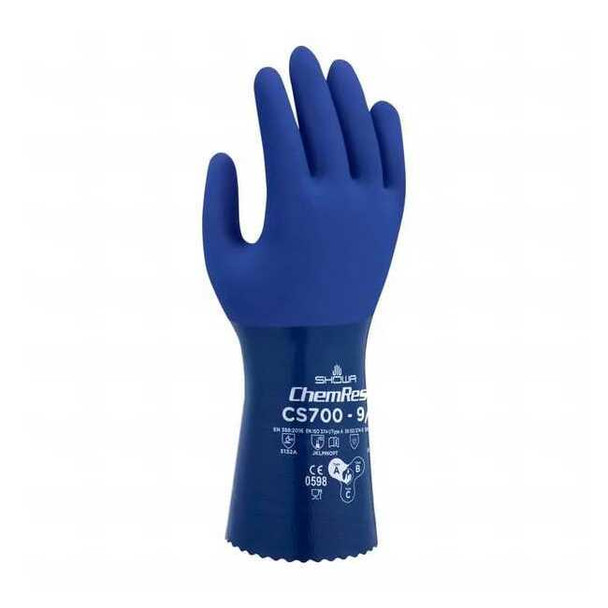 CS700 Chemical Resistant Gloves, Polyester, 11 3/4 in L, 1.16 mm, Blue, 9, 1 PR