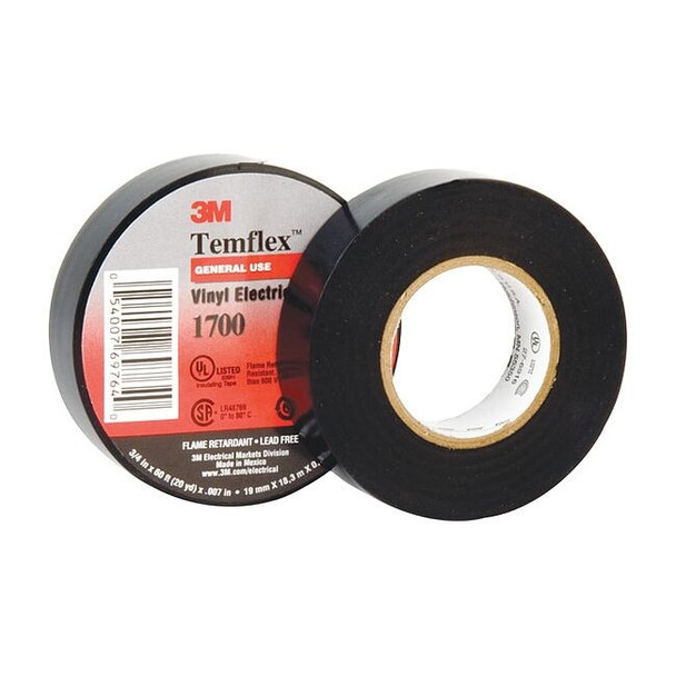 3m Electrical Tape, Vinyl, Black, 36 yd L, 3/4 in W 1700-3/4X36YD