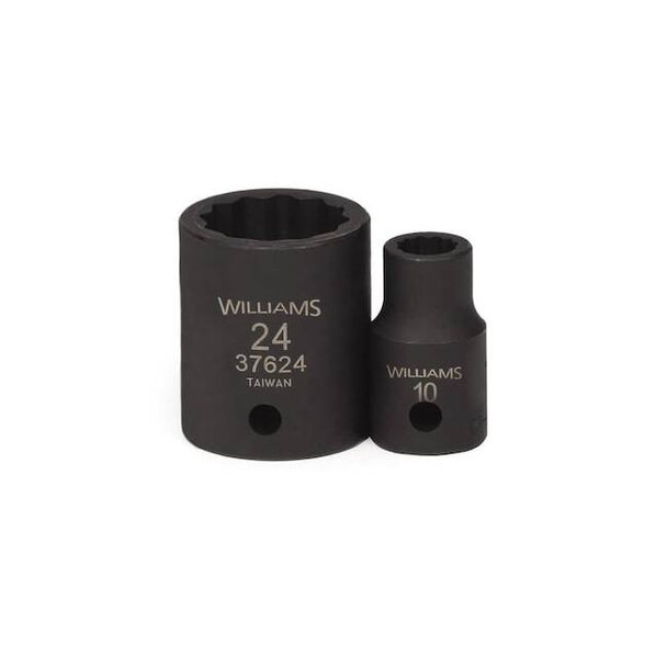 Williams 1/2" Drive Impact Socket Black Industrial, 1/2" D,19mm 12 Pt JHW37619