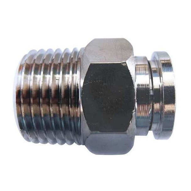 Push-Fit Adapter Fitting, 3/8 in Tube Size, Brass, Silver