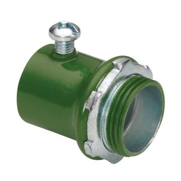 EMT Grounding Connector, 1/2 in, Set Screw, Steel, Plain, Green Pack of 50