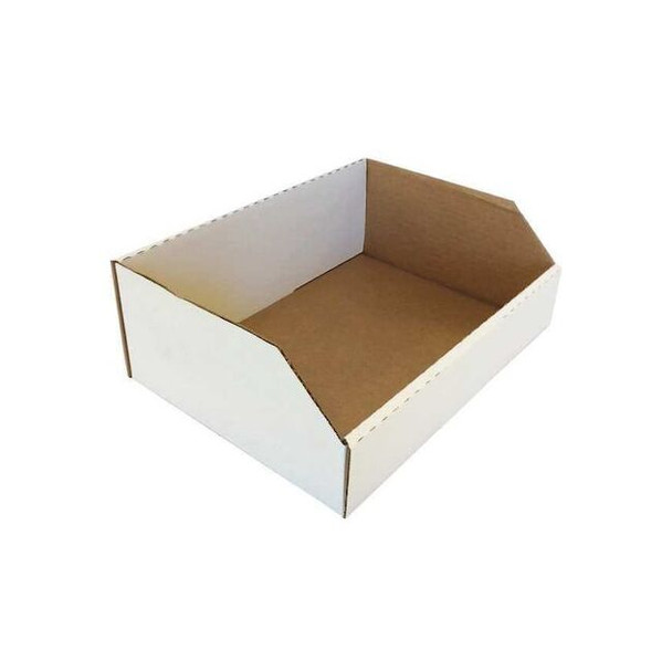 Corrugated Shelf Bin, Cardboard, 12 in W, 4 1/2 in H, White Pack of 50