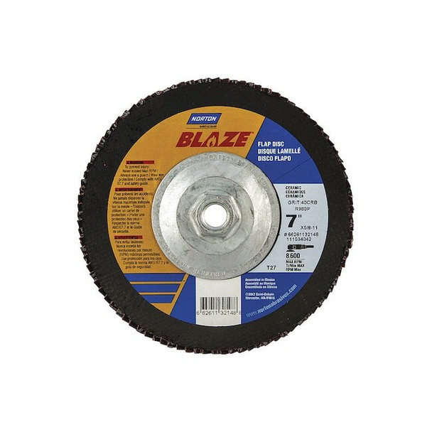 Norton Abrasives Flap Disc,Coarse,40 Grit,7" dia. 66261132148 Pack of 10