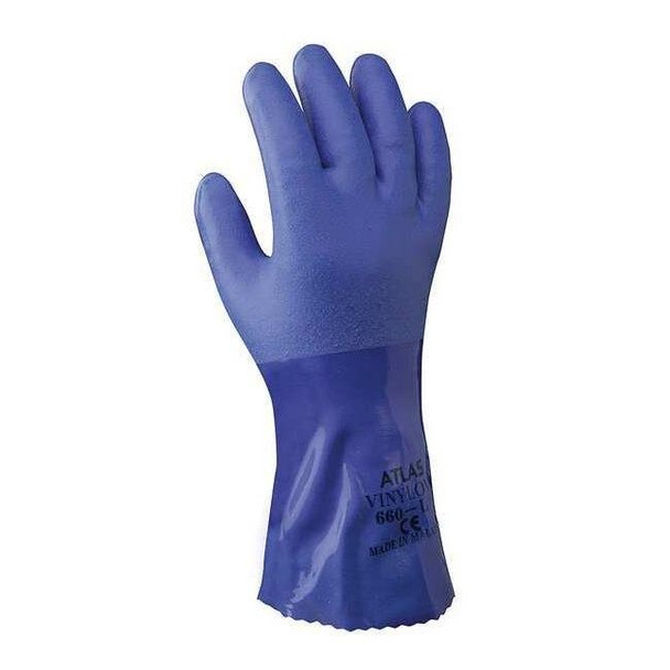 660 Chemical Resistant Gloves, PVC, 12 in L, 16 mil, Blue/Yellow, 11, 1 PR