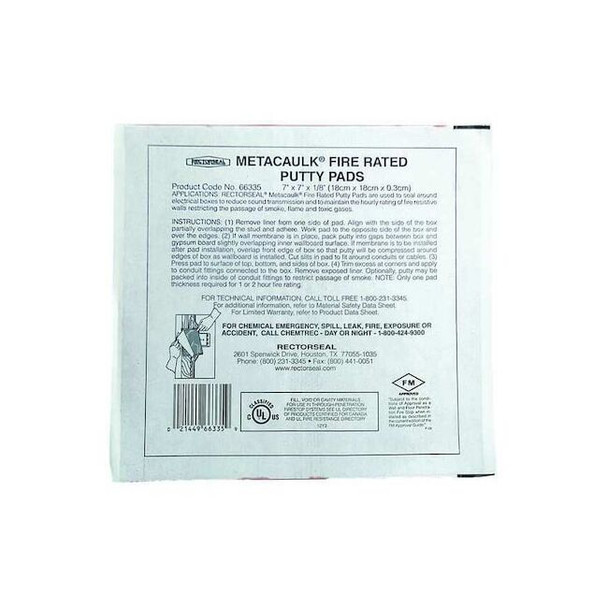 Metacaulk Fire Barrier Putty,Bag,7"W x 7"L x 1/8"D 66335 Pack of 20