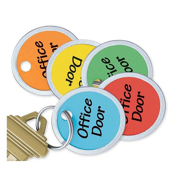 Key Tag, Multi-Color, Metal Alloy, Paper, Metal-Rimmed Ring, 25 PK