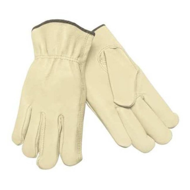 Leather Drivers Gloves, Shirred Slip-On Cuff, Keystone Thumb, Beige, S, 1 PR