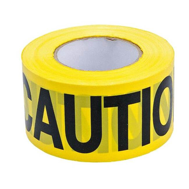 Barricade Tape, Caution, Yellow, 3 in Wide x 200 ft Length, Polyethylene, 3 mil
