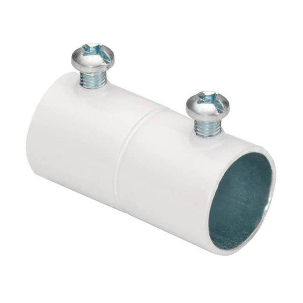EMT Coupling, 1/2 in, Set Screw, Steel, Painted, White Pack of 50