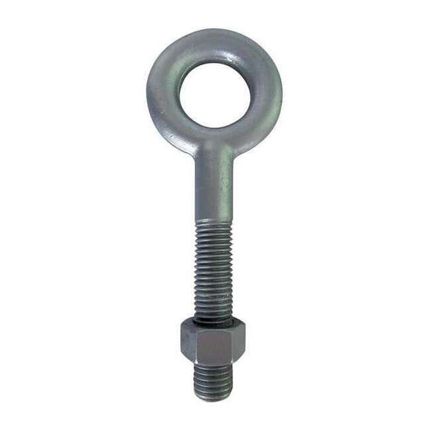 Eye Bolt Without Shoulder, 1/2"-13, 2 in Shank, 1 in ID, Steel, Galvanized