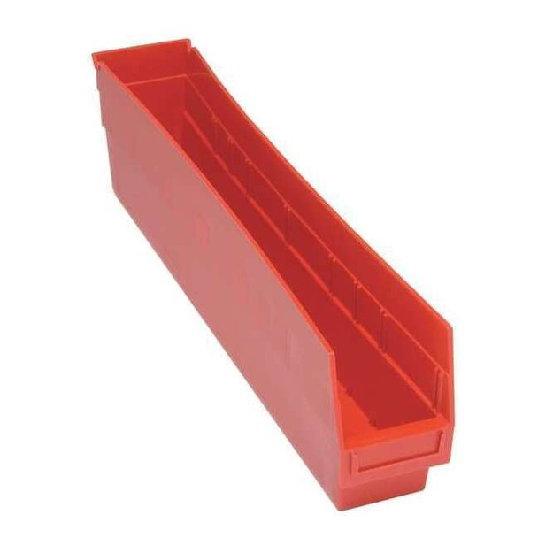 Shelf Storage Bin, Polypropylene, Red, 8 in H, 4 3/8 in W, 23 5/8 in L