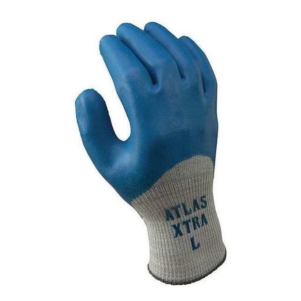 Coated Gloves, Natural Rubber Latex, Rough, Full, 4 Abrasion Level, Blue, M 1 PR