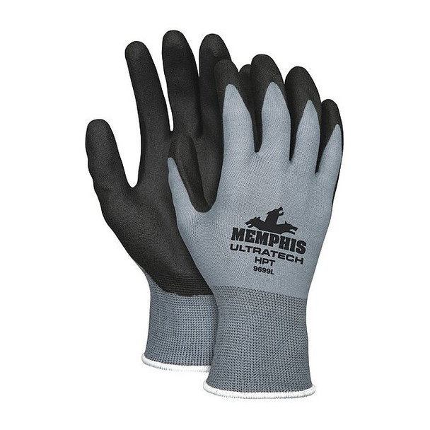 Coated Gloves, HPT, Foam, Palm, 4 Abrasion Level, Black, XL (10) 1 PR