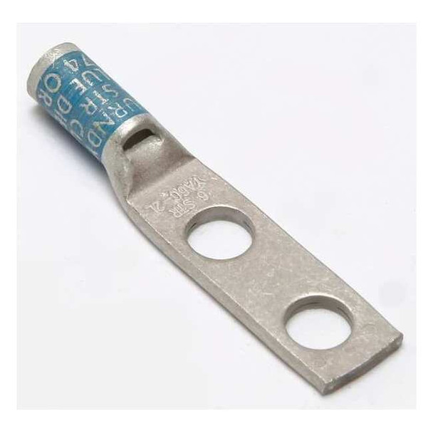 Two-Hole Compression Lug, 6 AWG Max, 1/4 in Stud, Standard Barrel, Copper, Blue