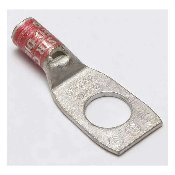 One-Hole Compression Lug, 8 AWG Max, 3/8 in Stud, Short Barrel, Copper, Red