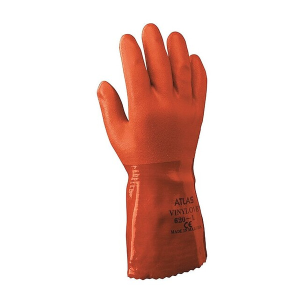 620 Chemical Resistant Gloves, PVC, 12 in L, 18 mil, Orange, S, 1 PR