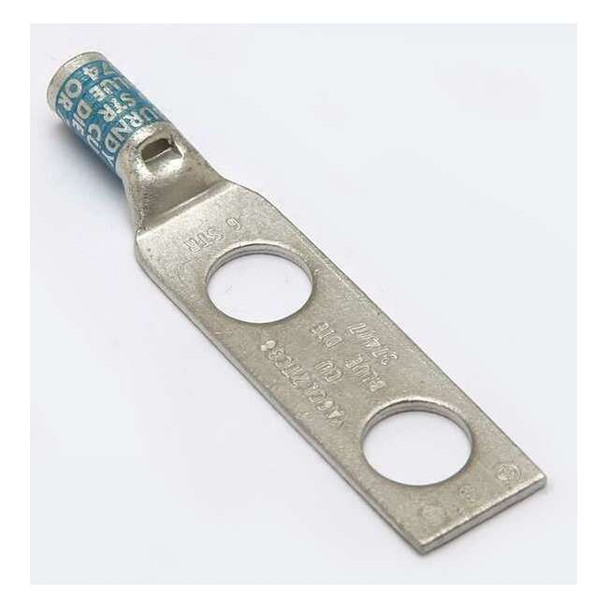 Two-Hole Compression Lug, 6 AWG Max, 3/8 in Stud, Standard Barrel, Copper, Blue