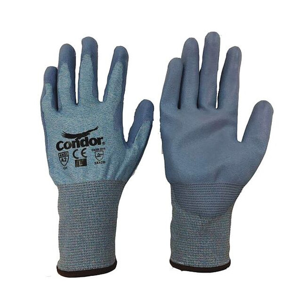 Cut Resistant Coated Gloves, Cut Level A2 ,Dipped ,Polyurethane ,Smooth ,L 1 PR