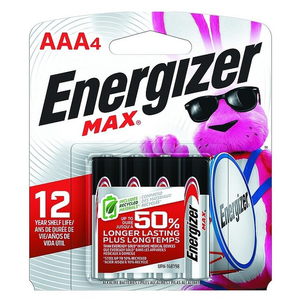 Energizer Energizer Max AAA Alkaline Battery, 1.5V DC, PK4 E92BP-4