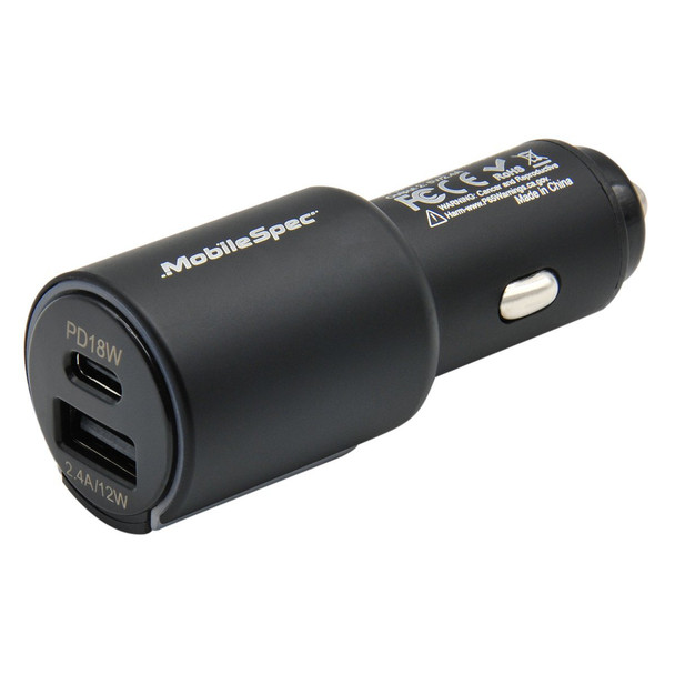 Mobilespec Dual Charger USB-C/18W / 2.4A/12W, 12V/D MB01402 Pack of 5