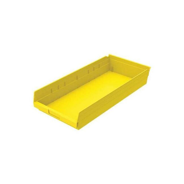 Shelf Storage Bin, Plastic, Yellow, 4 in H, 11 1/8 in W, 23 5/8 in L Pack of 6