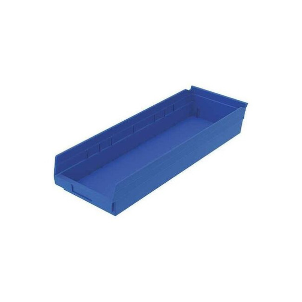 Shelf Storage Bin, Plastic, Blue, 4 in H, 8 3/8 in W, 23 5/8 in L