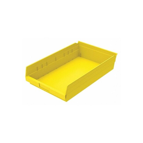 Shelf Storage Bin, Plastic, Yellow, 4 in H, 11 1/8 in W, 17 7/8 in L Pack of 12