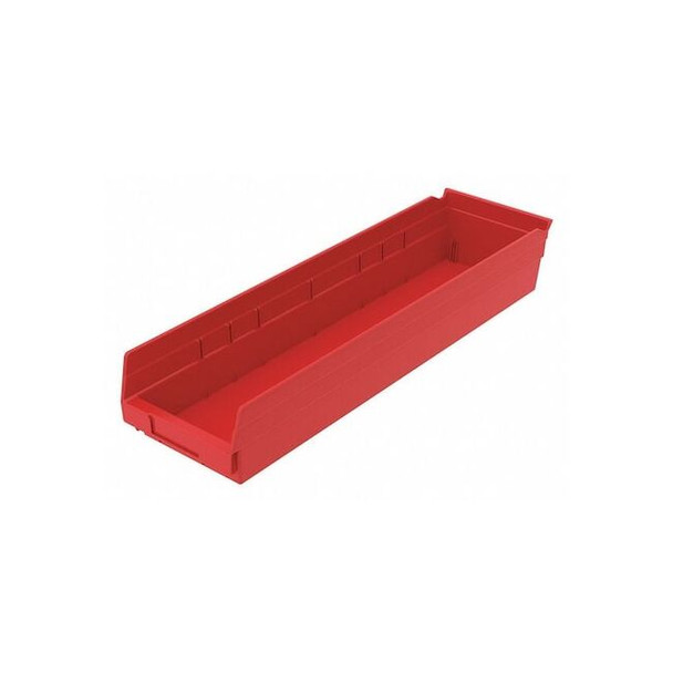 Shelf Storage Bin, Plastic, Red, 4 in H, 6 5/8 in W, 23 5/8 in L Pack of 6