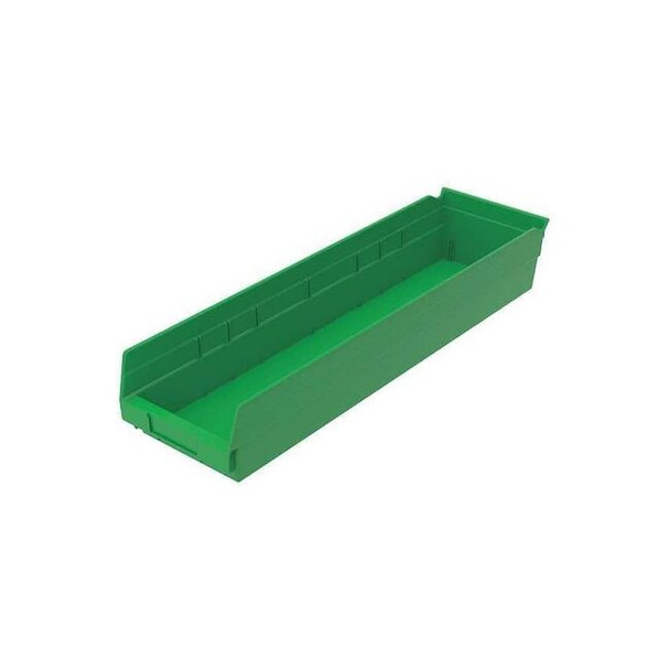 Shelf Storage Bin, Plastic, Green, 4 in H, 6 5/8 in W, 23 5/8 in L Pack of 6