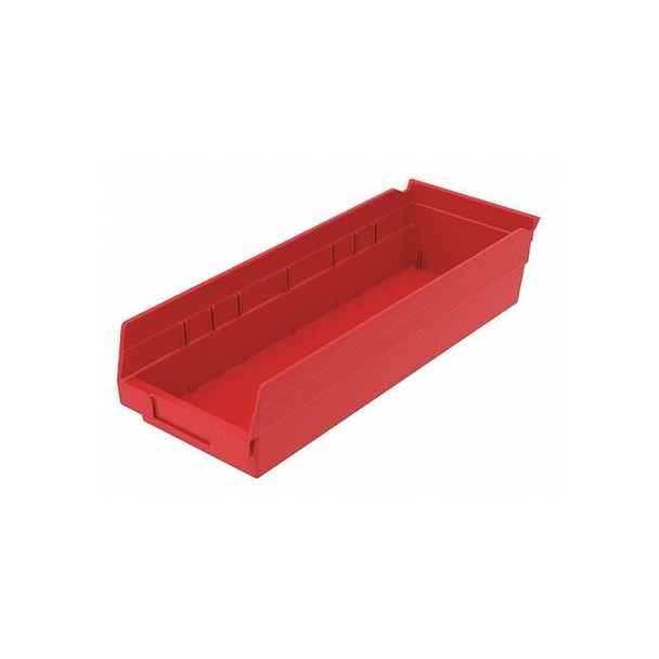 Shelf Storage Bin, Plastic, Red, 4 in H, 6 5/8 in W, 17 7/8 in L Pack of 12