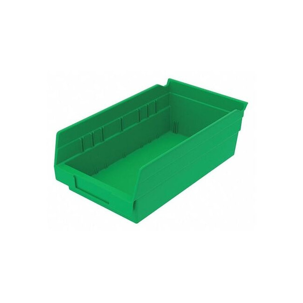 Shelf Storage Bin, Plastic, Green, 4 in H, 6 5/8 in W, 11 5/8 in L