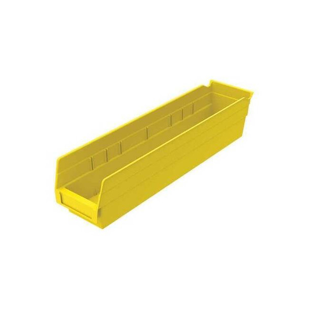 Shelf Storage Bin, Plastic, Yellow, 4 in H, 4 1/8 in W, 17 7/8 in L Pack of 12