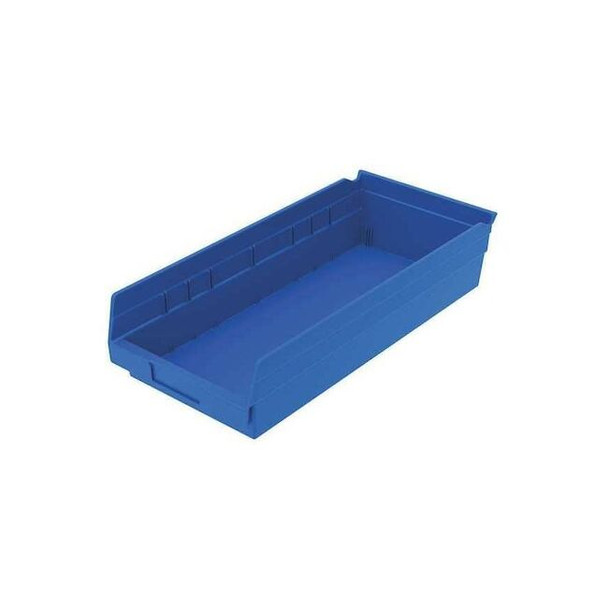 Shelf Storage Bin, Plastic, Blue, 4 in H, 8 3/8 in W, 17 7/8 in L Pack of 12