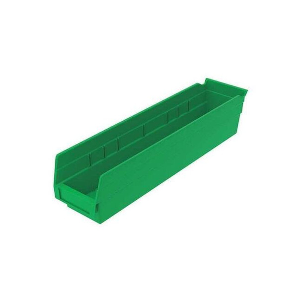 Shelf Storage Bin, Plastic, Green, 4 in H, 4 1/8 in W, 17 7/8 in L Pack of 12