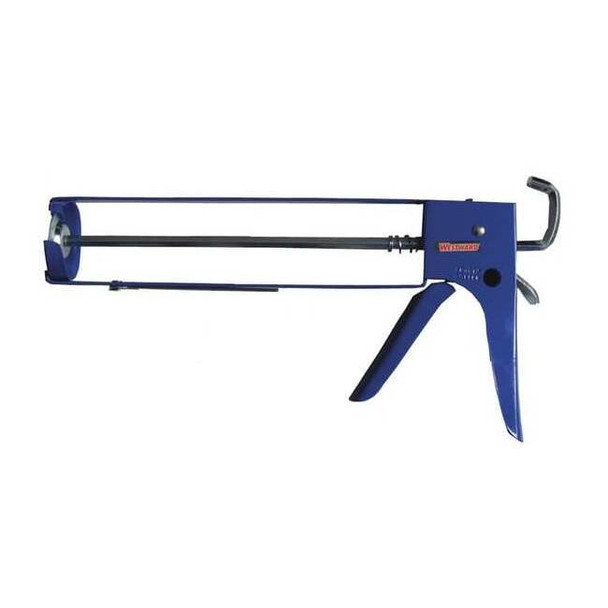 Caulk Gun, 10 oz Container Size, Steel, 12:01, Skeleton Frame, Blue
