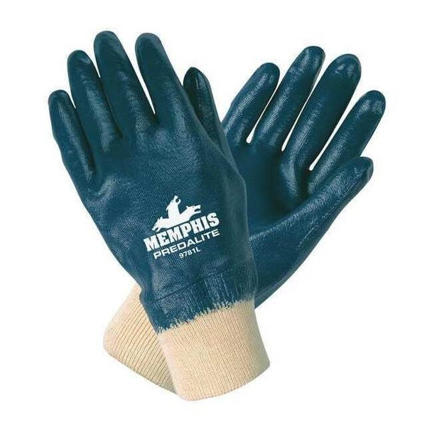 Coated Gloves, Nitrile, Smooth, Full, 0 Abrasion Level, Blue, L 1 PR Pack of 12