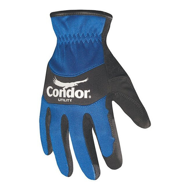 Mechanics Gloves, Synthetic Leather Palm, 2XL, Black/Blue