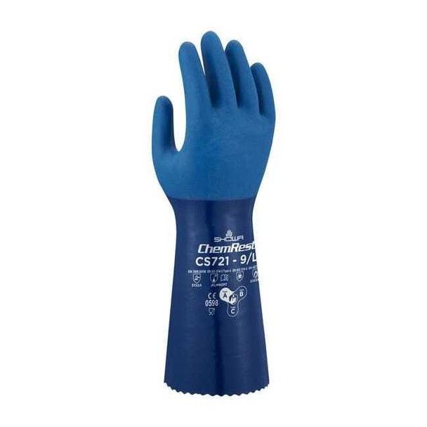 CS721 Chemical Resistant Gloves, Polyester, 13 3/4 in L, 1.23 mm, Blue, 9, 1 PR