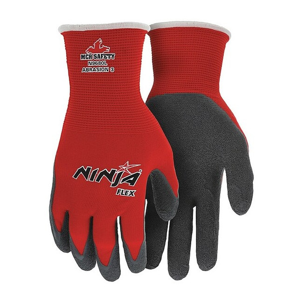 Coated Gloves, Latex, Textured, Palm, 3 Abrasion Level, Red, L (9) 1 PR